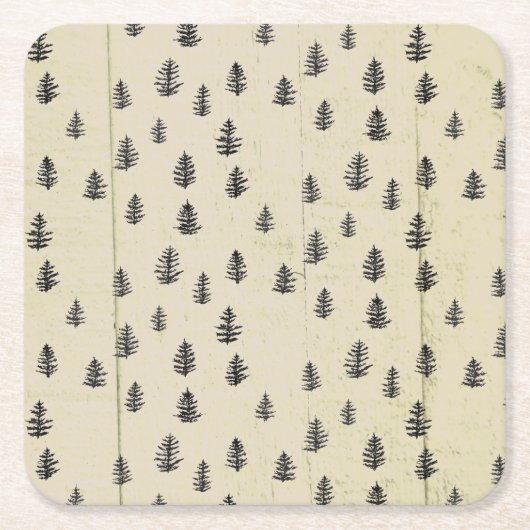 Tree Mountain Illustration Pattern Rustic Rechteckiger Pappuntersetzer (Vorderseite)