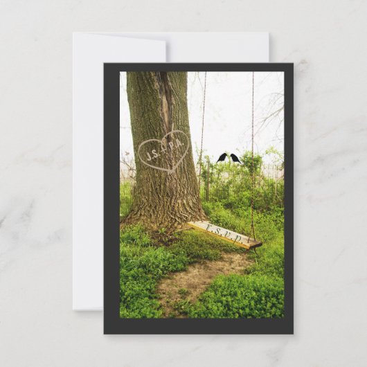 Tree n Swing w Birds Country Wedding RSVP Cards Karte (Vorderseite)