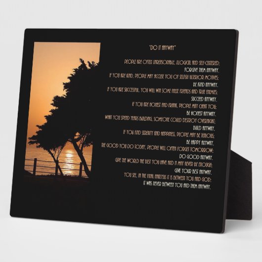 Tree & Ocean Sunset "Do it Anyway" Fotoplatte (Seite)