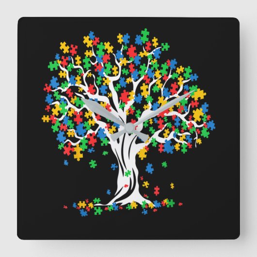 Tree Of Life Autism Awareness Month Quadratische Wanduhr (Vorderseite)