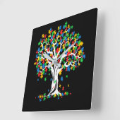 Tree Of Life Autism Awareness Month Quadratische Wanduhr (Winkel)