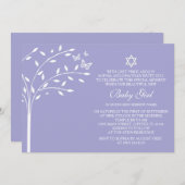 Tree of Life Baby Girl Naming Day Einladung, Lila Einladung (Vorne/Hinten)