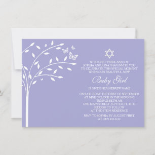 Tree of Life Baby Girl Naming Day Invite, Lila Einladung