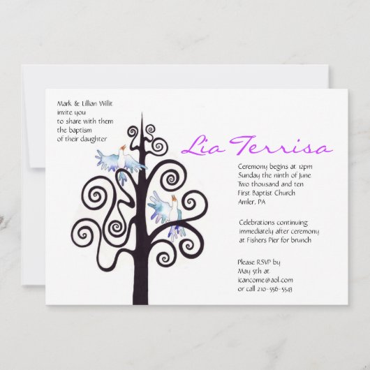 Tree of Life Baptism Christening Custom Invitation Einladung (Vorderseite)