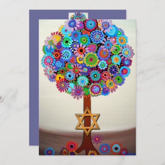 Tree of Life Bar Bat Mitzvah Einladungen (Vorne/Hinten)