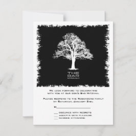Tree of Life Bar Mitzvah Reply Card Black RSVP Karte