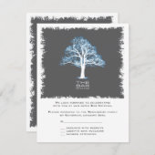 Tree of Life Bar Mitzvah Reply Card, blau und grau RSVP Karte (Vorne/Hinten)