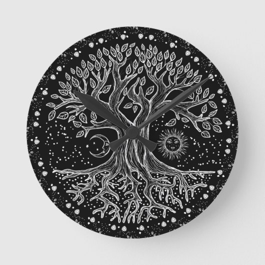 Tree of Life - black and white Runde Wanduhr (Vorderseite)