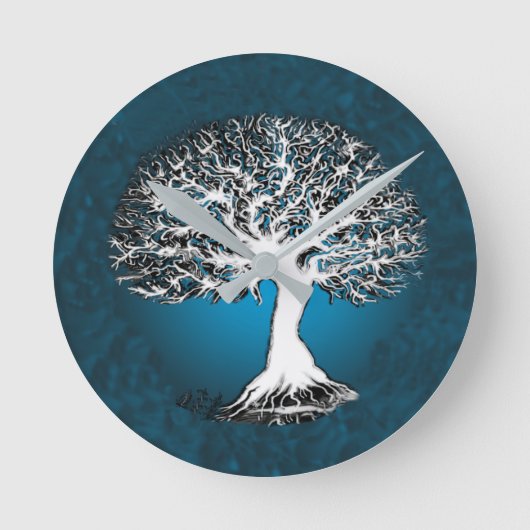 Tree Of Life Blue Round Clock Unique Runde Wanduhr (Vorderseite)