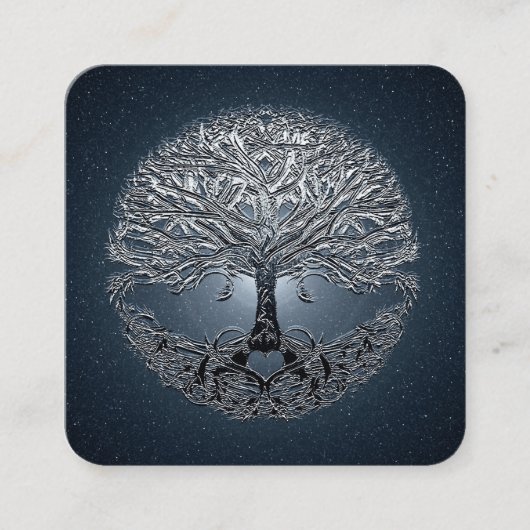 Tree of Life Blue Sky Starry Night Quadratische Visitenkarte (Vorderseite)