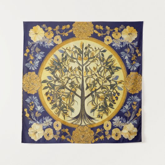 Tree of Life by Kedoki Blue Gold Stickerei Wandteppich (Vorderseite)
