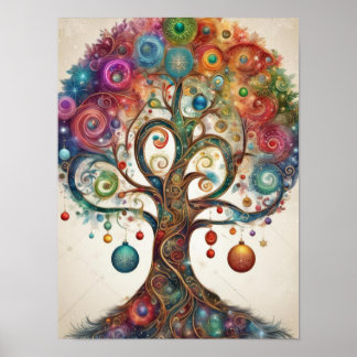 Tree of Life Christmas Illustration Poster