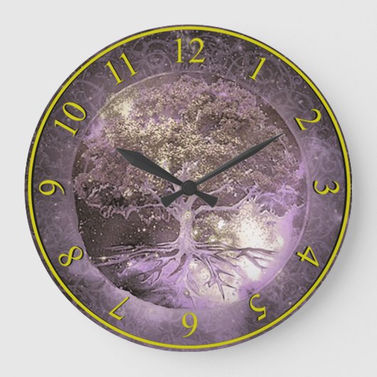 Tree of Life Clock Lila und Gold Große Wanduhr (Vorderseite)