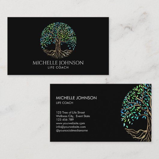 Tree of Life Coach Event Planner Yoga Lehrer Visitenkarte (Vorne/Hinten)