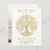 Tree of Life Cream & Gold Celtic Save the Date Einladung (Vorne/Hinten)