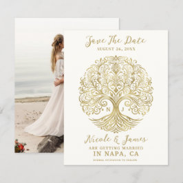 Tree of Life Cream & Gold Celtic Save the Date Einladung