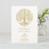 Tree of Life Cream & Gold Celtic Wedding Einladung (Stehend Vorderseite)