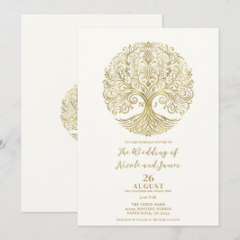 Tree of Life Cream & Gold Celtic Wedding Einladung