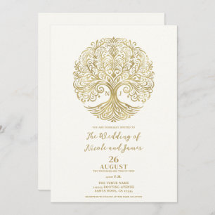 Tree of Life Cream & Gold Celtic Wedding Einladung