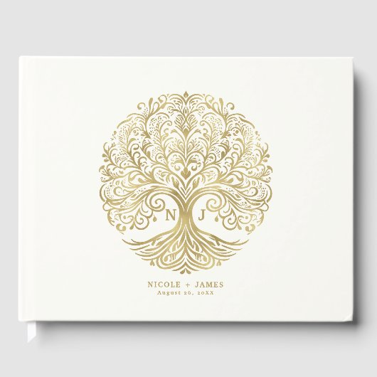 Tree of Life Cream & Gold Celtic Wedding Gästebuch (Vorderseite)