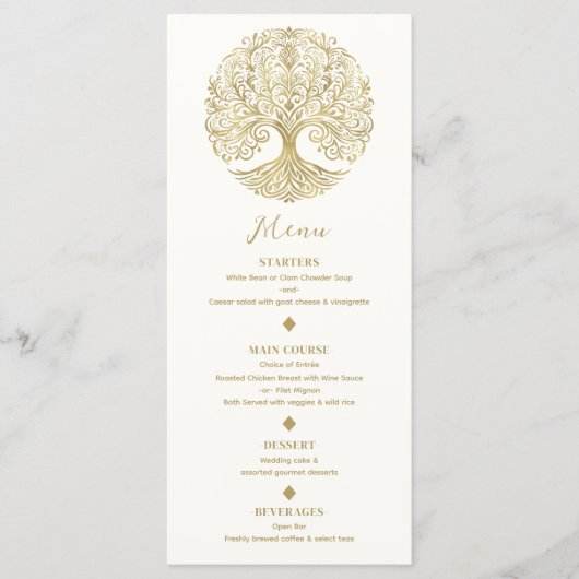 Tree of Life Cream & Gold Celtic Wedding Menu Menükarte (Vorderseite)