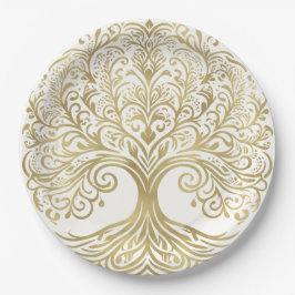 Tree of Life Cream & Gold Celtic Wedding Pappteller