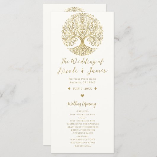 Tree of Life Cream & Gold Celtic Wedding Program Programm (Vorne/Hinten)