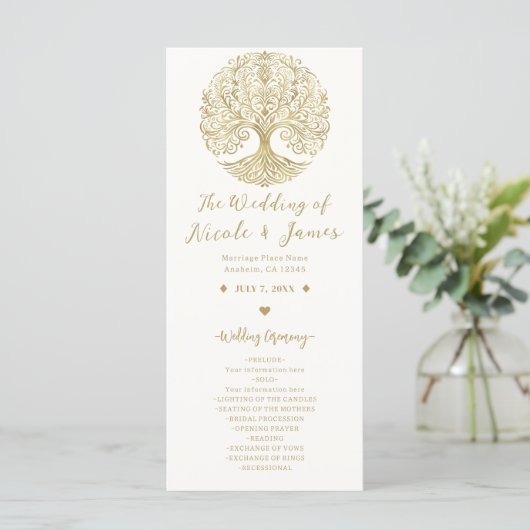 Tree of Life Cream & Gold Celtic Wedding Program Programm (Stehend Vorderseite)