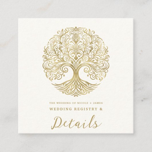 Tree of Life Cream & Gold Celtic Wedding Quadratische Visitenkarte (Vorderseite)
