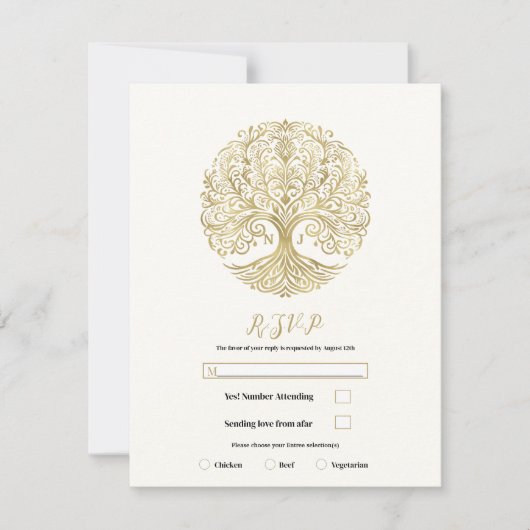 Tree of Life Cream Gold Celtic Wedding RSVP Einladung (Vorderseite)