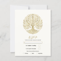 Tree of Life Cream Gold Celtic Wedding RSVP