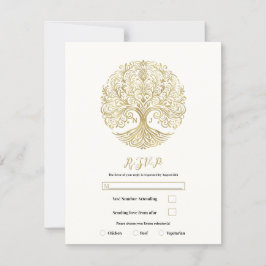 Tree of Life Cream Gold Celtic Wedding RSVP Einladung