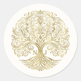Tree of Life Cream & Gold Celtic Wedding Runder Aufkleber