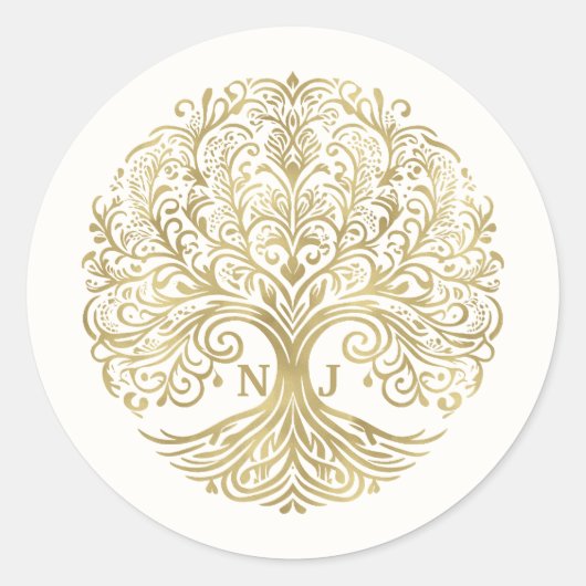 Tree of Life Cream & Gold Celtic Wedding Runder Aufkleber (Vorderseite)