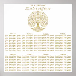 Tree of Life Cream Gold Celtic Wedding Seating Poster