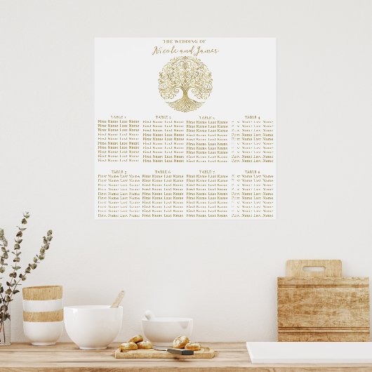 Tree of Life Cream Gold Celtic Wedding Seating Poster (Küche)