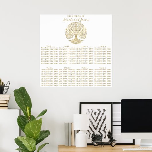 Tree of Life Cream Gold Celtic Wedding Seating Poster (Heimbüro)