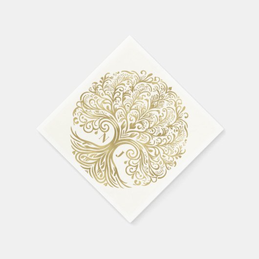 Tree of Life Cream & Gold Celtic Wedding Serviette (Ecke)