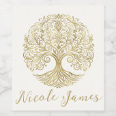 Tree of Life Cream & Gold Celtic Wedding Weinetikett (Einzelnes Label)