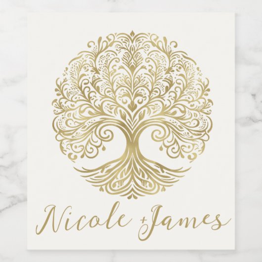 Tree of Life Cream & Gold Celtic Wedding Weinetikett (Einzelnes Label)