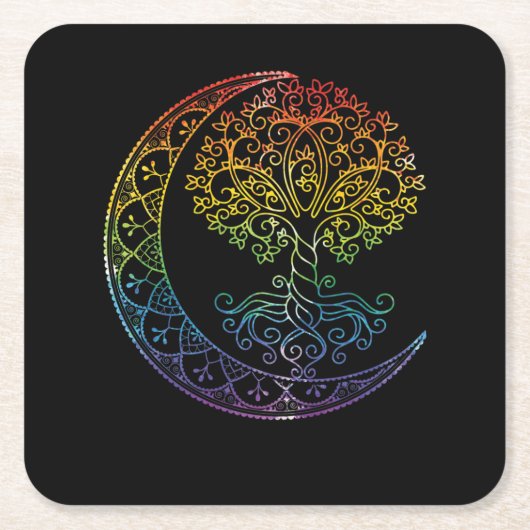Tree of Life Cresent Moon Phases Mandala Yoga Gift Rechteckiger Pappuntersetzer (Vorderseite)