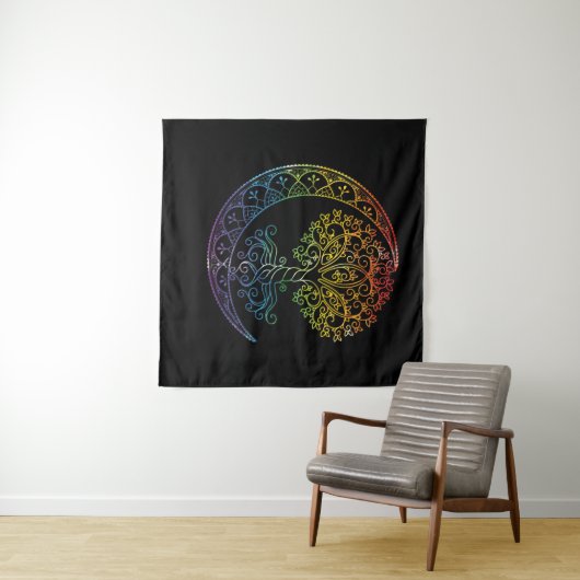 Tree of Life Cresent Moon Phases Mandala Yoga Gift Wandteppich (Beispiel (Horizontal))