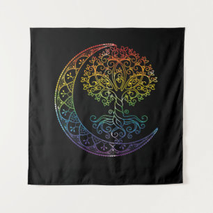 Tree of Life Cresent Moon Phases Mandala Yoga Gift Wandteppich