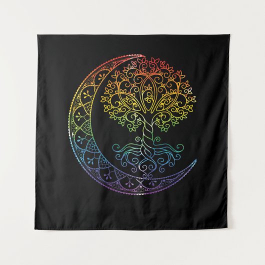 Tree of Life Cresent Moon Phases Mandala Yoga Gift Wandteppich (Vorderseite)