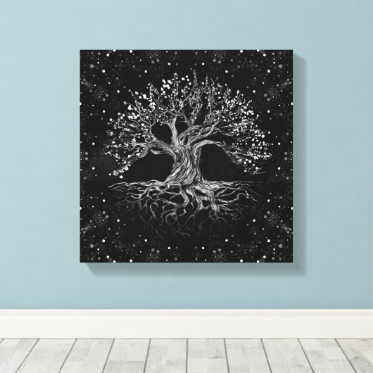 Tree of Life Drawing Black and White Leinwanddruck (Insitu (Holzboden))
