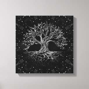 Tree of Life Drawing Black and White Leinwanddruck