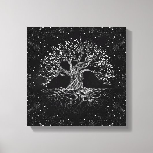 Tree of Life Drawing Black and White Leinwanddruck (Vorderseite)