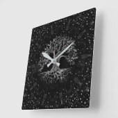 Tree of Life Drawing Black and White Quadratische Wanduhr (Winkel)