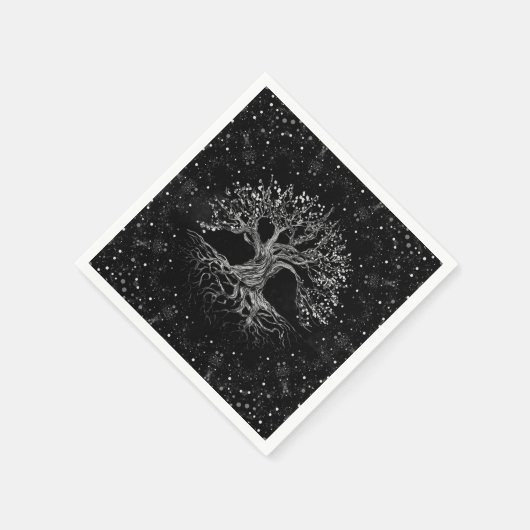 Tree of Life Drawing Black and White Serviette (Ecke)