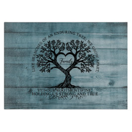 Tree of Life Family Glass Cutting Board on Blue Schneidebrett